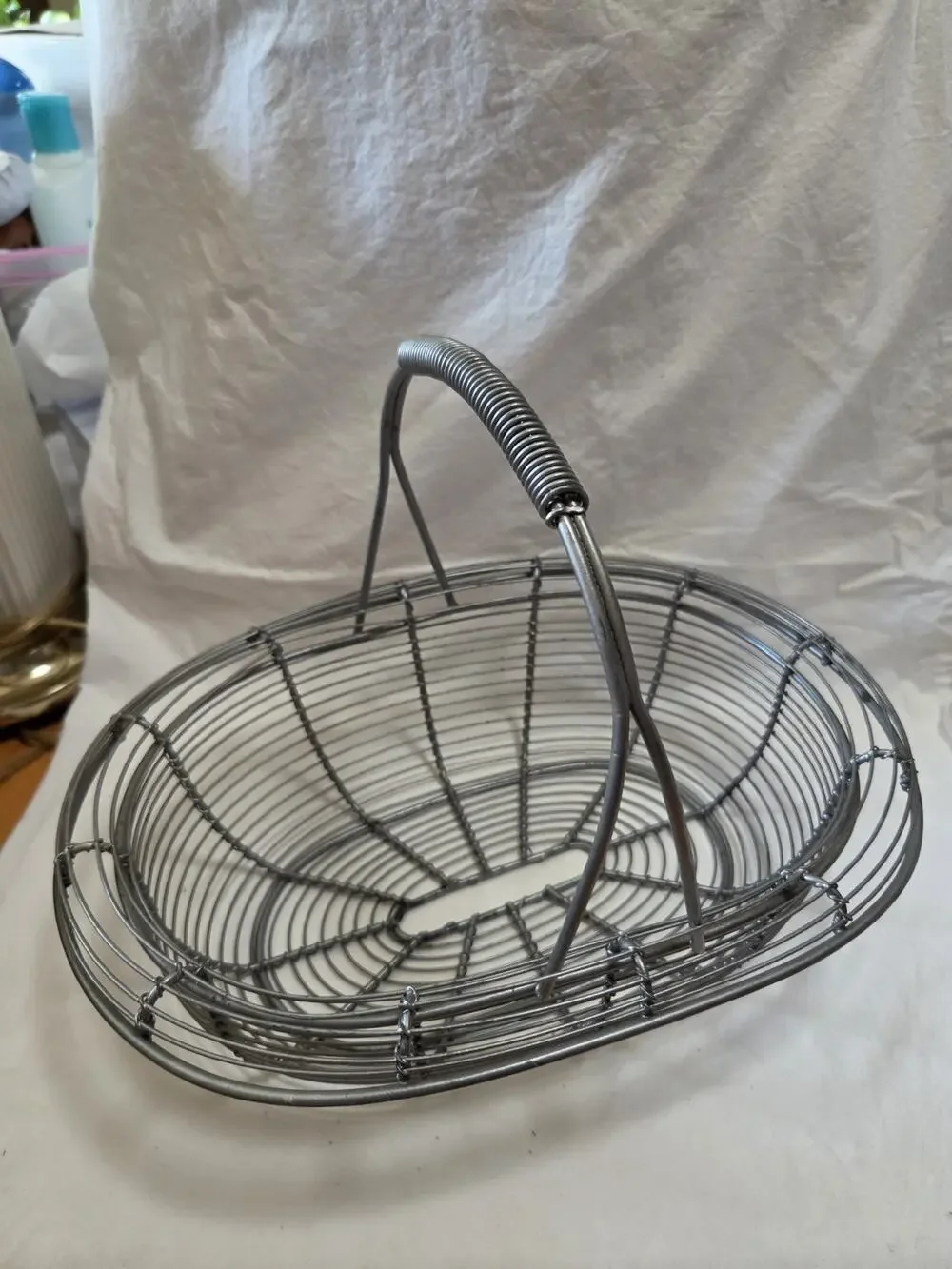 Vtg Oval Basket With Rounded Edge Primitive Egg Veggie Gathering Basket